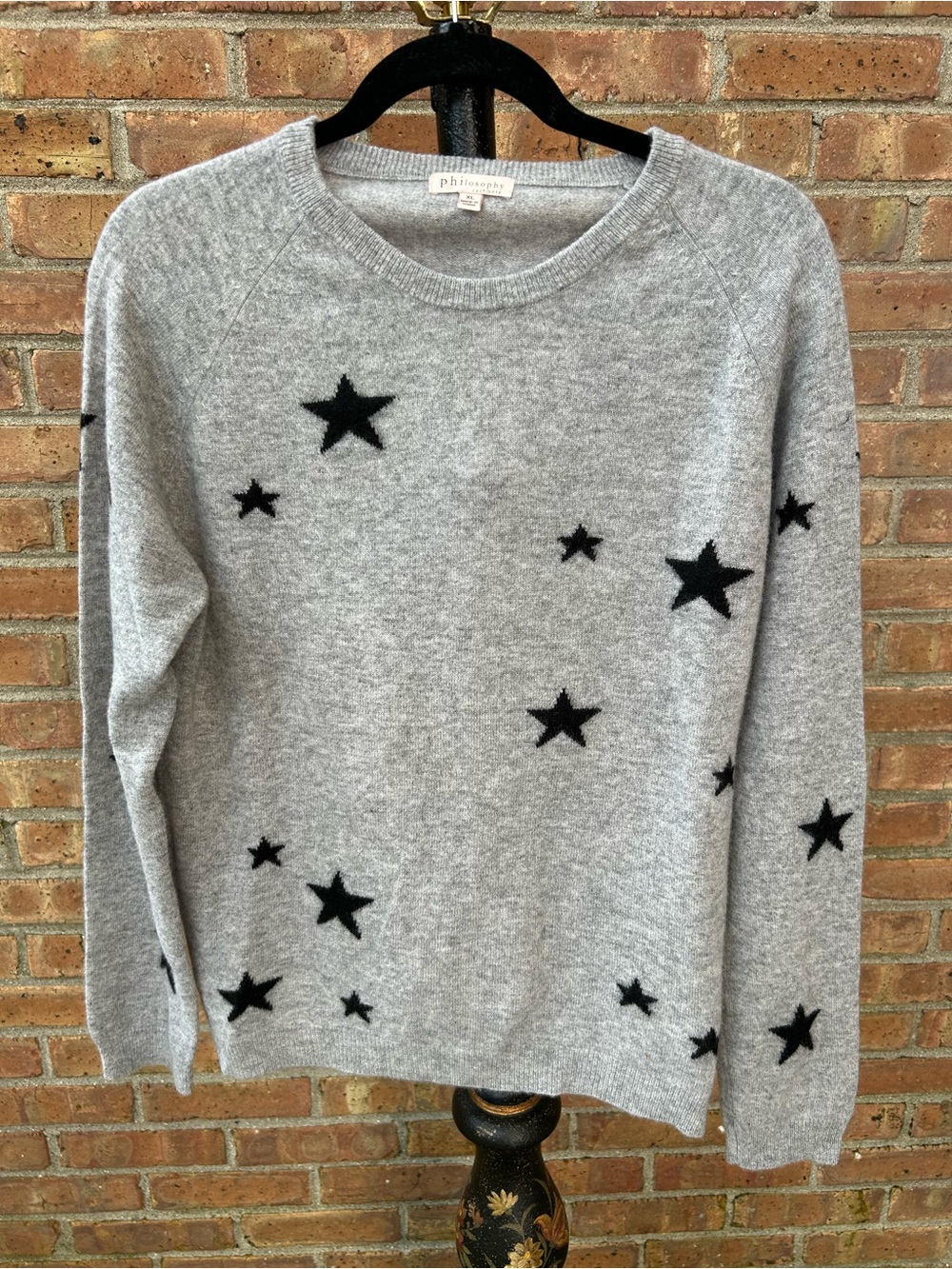 Philosophy Light Gray Crewneck Sweater with Black Star Motif